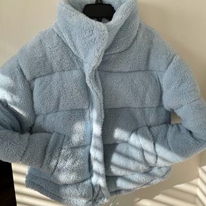 Blue puffer jacket